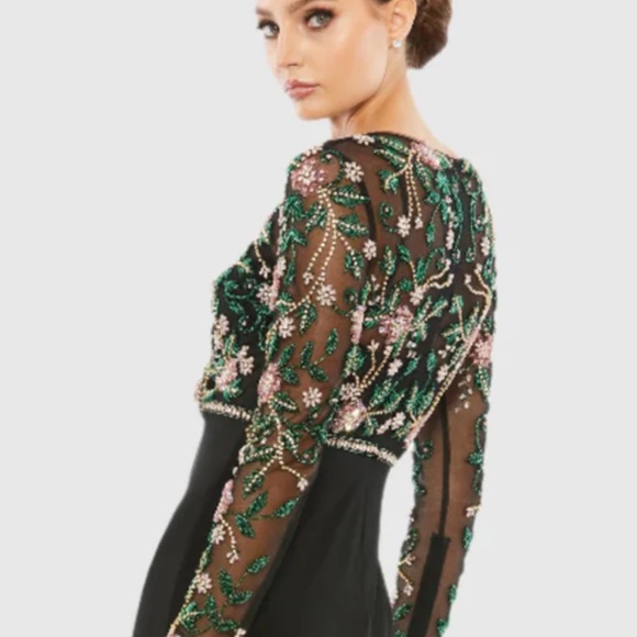 NWT Mac Duggal [ 10 ] 67870 Beaded Illusion High Neck Trumpet Gown Black - Picture 4 of 15